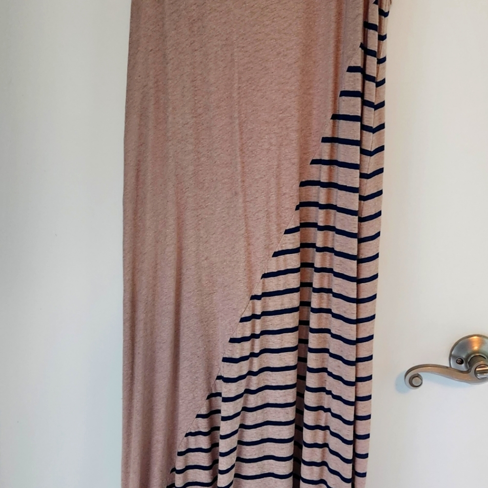 My Place Asymmetrical Tank Dress-Taupe with Navy Stripe, Size Small